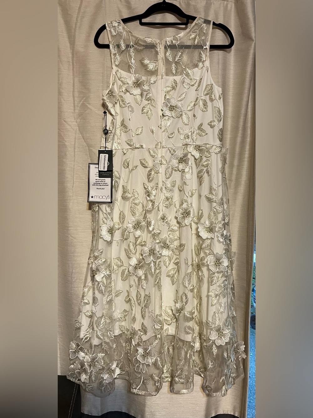 NWT Adrianna Papell Floral Embroidery Fit & Flare Ivory Midi Dress Size 12 - Picture 7 of 7